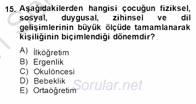 İlköğretime Hazırlık Ve İlköğretim Programları 2014 - 2015 Ara Sınavı 15.Soru