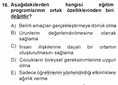 İlköğretime Hazırlık Ve İlköğretim Programları 2014 - 2015 Ara Sınavı 16.Soru