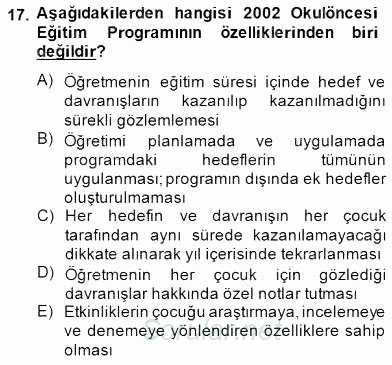 İlköğretime Hazırlık Ve İlköğretim Programları 2014 - 2015 Ara Sınavı 17.Soru
