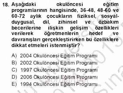 İlköğretime Hazırlık Ve İlköğretim Programları 2014 - 2015 Ara Sınavı 18.Soru
