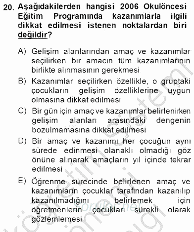 İlköğretime Hazırlık Ve İlköğretim Programları 2014 - 2015 Ara Sınavı 20.Soru