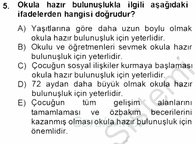 İlköğretime Hazırlık Ve İlköğretim Programları 2014 - 2015 Ara Sınavı 5.Soru