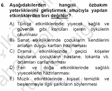 İlköğretime Hazırlık Ve İlköğretim Programları 2014 - 2015 Ara Sınavı 6.Soru