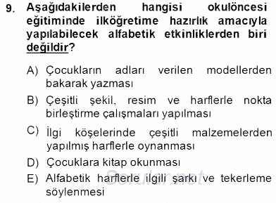 İlköğretime Hazırlık Ve İlköğretim Programları 2014 - 2015 Ara Sınavı 9.Soru