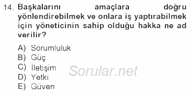 İşletme Yönetimi 2012 - 2013 Tek Ders Sınavı 14.Soru
