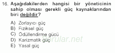 İşletme Yönetimi 2012 - 2013 Tek Ders Sınavı 16.Soru