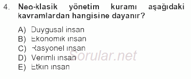 İşletme Yönetimi 2012 - 2013 Tek Ders Sınavı 4.Soru