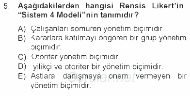İşletme Yönetimi 2012 - 2013 Tek Ders Sınavı 5.Soru