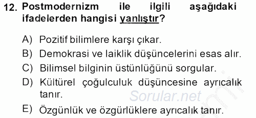 Batı Edebiyatında Akımlar 2 2013 - 2014 Dönem Sonu Sınavı 12.Soru