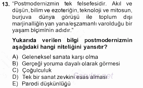Batı Edebiyatında Akımlar 2 2013 - 2014 Dönem Sonu Sınavı 13.Soru