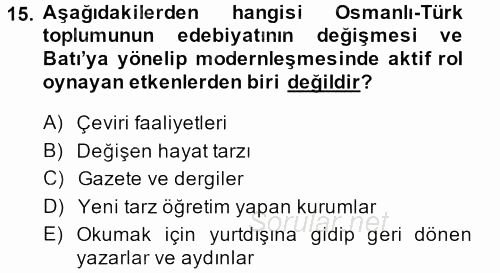 Batı Edebiyatında Akımlar 2 2013 - 2014 Dönem Sonu Sınavı 15.Soru