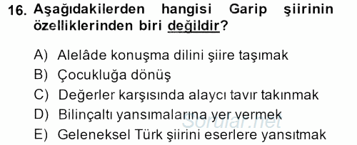 Batı Edebiyatında Akımlar 2 2013 - 2014 Dönem Sonu Sınavı 16.Soru