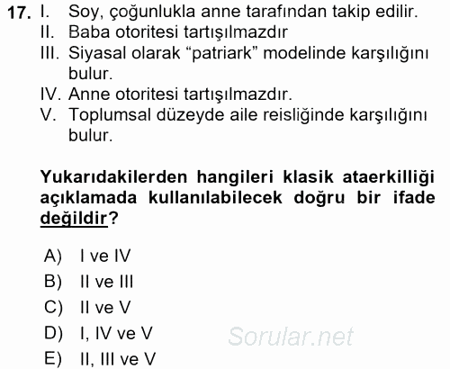 Sosyal Bilimlerde Temel Kavramlar 2017 - 2018 Dönem Sonu Sınavı 17.Soru