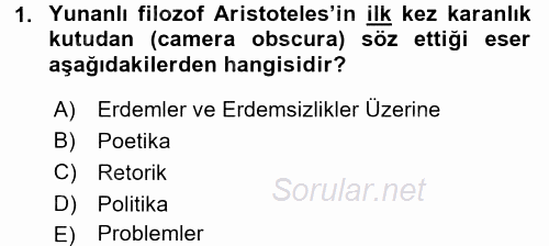 Fotoğraf Tarihi 2016 - 2017 Ara Sınavı 1.Soru