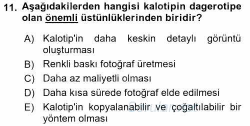 Fotoğraf Tarihi 2016 - 2017 Ara Sınavı 11.Soru