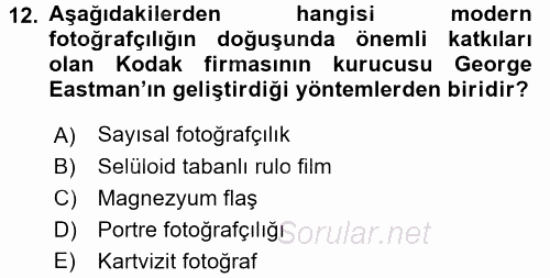Fotoğraf Tarihi 2016 - 2017 Ara Sınavı 12.Soru