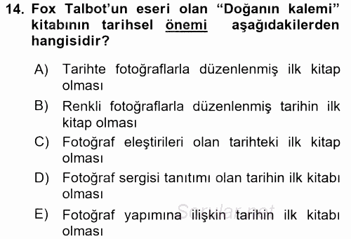 Fotoğraf Tarihi 2016 - 2017 Ara Sınavı 14.Soru