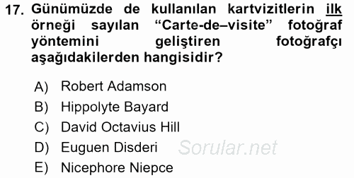 Fotoğraf Tarihi 2016 - 2017 Ara Sınavı 17.Soru