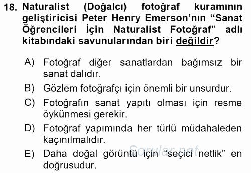 Fotoğraf Tarihi 2016 - 2017 Ara Sınavı 18.Soru