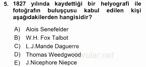 Fotoğraf Tarihi 2016 - 2017 Ara Sınavı 5.Soru