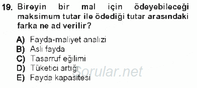 Kamu Ekonomisi 1 2012 - 2013 Tek Ders Sınavı 19.Soru