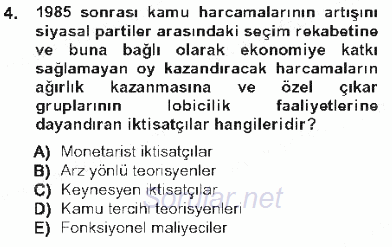 Kamu Ekonomisi 1 2012 - 2013 Tek Ders Sınavı 4.Soru