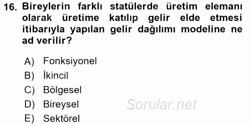 Maliye Politikası 2015 - 2016 Dönem Sonu Sınavı 16.Soru