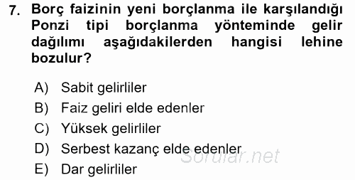 Maliye Politikası 2015 - 2016 Dönem Sonu Sınavı 7.Soru
