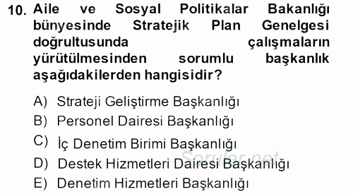 Sosyal Hizmet Yönetimi 2014 - 2015 Ara Sınavı 10.Soru