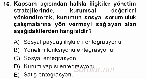 Sosyal Hizmet Yönetimi 2014 - 2015 Ara Sınavı 16.Soru