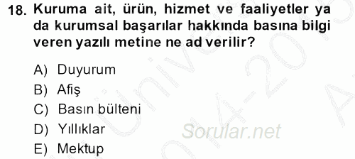 Sosyal Hizmet Yönetimi 2014 - 2015 Ara Sınavı 18.Soru