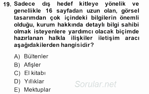 Sosyal Hizmet Yönetimi 2014 - 2015 Ara Sınavı 19.Soru