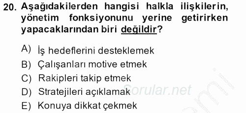Sosyal Hizmet Yönetimi 2014 - 2015 Ara Sınavı 20.Soru