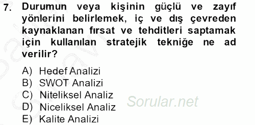 Sosyal Hizmet Yönetimi 2014 - 2015 Ara Sınavı 7.Soru