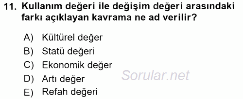 Çalışma Sosyolojisi 2015 - 2016 Dönem Sonu Sınavı 11.Soru