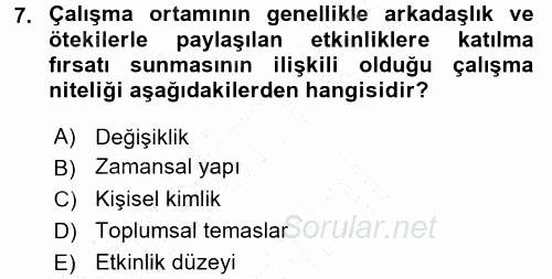 Çalışma Sosyolojisi 2015 - 2016 Dönem Sonu Sınavı 7.Soru