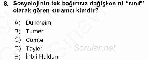 Çalışma Sosyolojisi 2015 - 2016 Dönem Sonu Sınavı 8.Soru