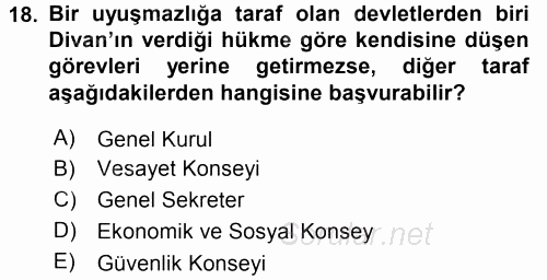 Uluslararası Hukuk 1 2017 - 2018 Dönem Sonu Sınavı 18.Soru