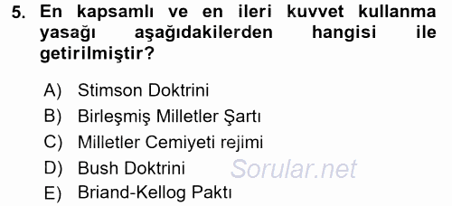 Uluslararası Hukuk 1 2017 - 2018 Dönem Sonu Sınavı 5.Soru