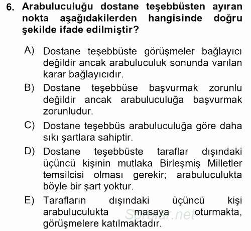 Uluslararası Hukuk 1 2017 - 2018 Dönem Sonu Sınavı 6.Soru