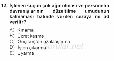 Örgütlerde İnsan Kaynakları Yönetimi 2014 - 2015 Dönem Sonu Sınavı 12.Soru