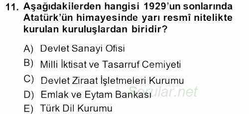 Türkiye Cumhuriyeti İktisat Tarihi 2013 - 2014 Ara Sınavı 11.Soru