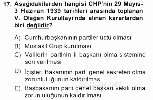 Türkiye Cumhuriyeti İktisat Tarihi 2013 - 2014 Ara Sınavı 17.Soru