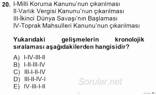Türkiye Cumhuriyeti İktisat Tarihi 2013 - 2014 Ara Sınavı 20.Soru