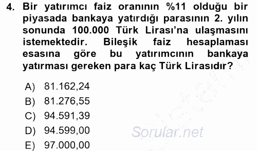 Finansal Ekonomi 2016 - 2017 3 Ders Sınavı 4.Soru