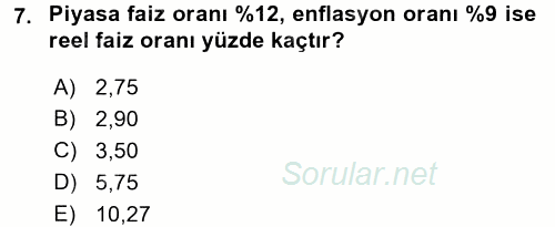 Finansal Ekonomi 2016 - 2017 3 Ders Sınavı 7.Soru