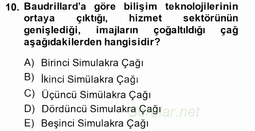 İletişim Kuramları 2014 - 2015 Dönem Sonu Sınavı 10.Soru