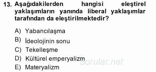 İletişim Kuramları 2014 - 2015 Dönem Sonu Sınavı 13.Soru