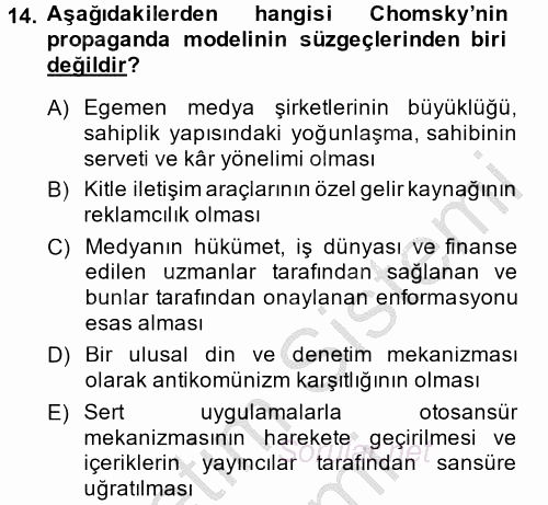 İletişim Kuramları 2014 - 2015 Dönem Sonu Sınavı 14.Soru