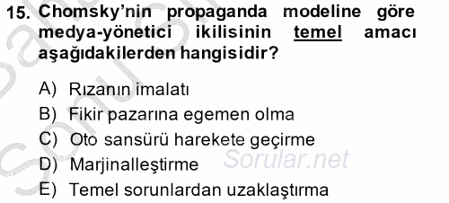 İletişim Kuramları 2014 - 2015 Dönem Sonu Sınavı 15.Soru